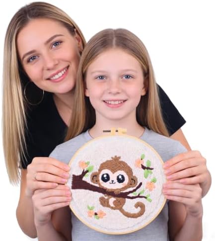 Myfelicity Punch Needle Embroidery Kit, Beginner Craft Set with Animal Pattern Design, 7.9 Inch Hoop (Monkey) - Image 4