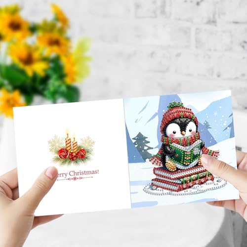 jinglinhh 6pcs Diamond Art Painting Christmas Penguin Greeting Cards with Envelopes, DIY Card Making Kits for Adults, Diamond Art Postcards Holiday Cards Craft Gifts - Image 6