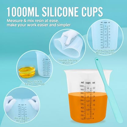 Silicone Resin Mixing 1L Measuring Cup Set for Resin Supplies, Easy-to-Read Marks, 1000ml/32oz Large Cup, Thickened Reusable Silicone Cups for Epoxy Mixing, Jewelry Making - Image 3
