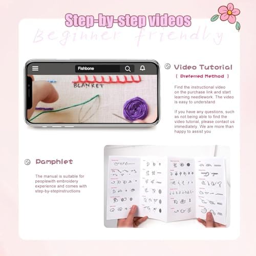 spicssa 2026 Upgraded Embroidery Stitch Book Kit, All in One Sewing Embroidery Kits, Starter Practice Patterns, Complete Tool kit and VideoTutorials, Gifts for Girlfriends, Mothers, and Craft Lovers - Image 3