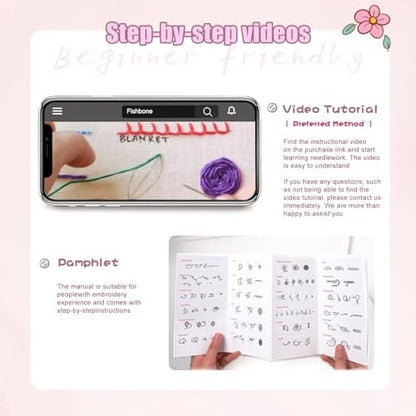 spicssa 2026 Upgraded Embroidery Stitch Book Kit, All in One Sewing Embroidery Kits, Starter Practice Patterns, Complete Tool kit and VideoTutorials, Gifts for Girlfriends, Mothers, and Craft Lovers - Image 3