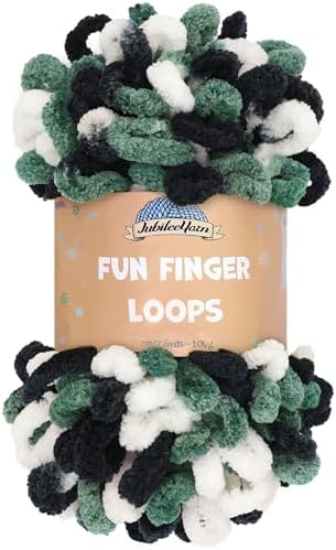 JubileeYarn Fun Finger Loops Yarn - White Black Green - 1 Skein by BambooMN