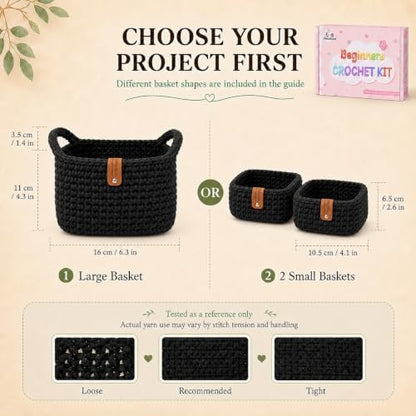 Aeelike 27PCS Beginner Crochet Basket Kit (L&S): Complete Storage Version, Knitting Starter Set with Instruction. for Adults, Ideal Crocheting Gift for Home Decor - Image 3