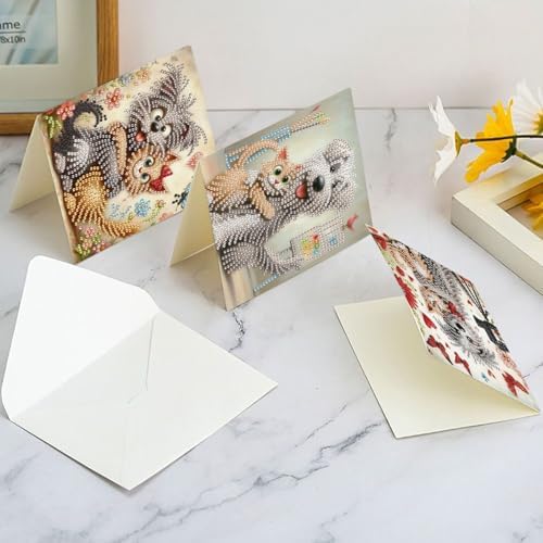 6 Pcs 5D Diamond Painting Greeting Cards Kits, Handmade Festival Greeting Cards with Envelopes DIY Diamond Art Crafts Birthday Cards Laser Effect for Birthdays Holidays Celebrations (Cat Dog Cuddling) - Image 4
