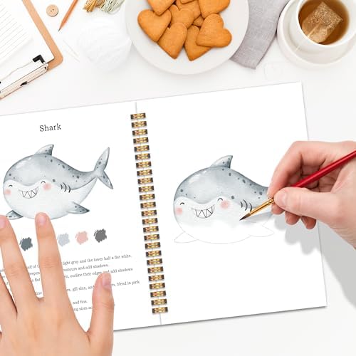 Easy Marine Life Watercolor Workbook for Beginners, Water Coloring Book, 18 Colors Watercolors Paint Set, 12 Patterns Ocean Dreams Watercolor Kit, Fun Family Art Activity, Gift for Adults Teen - Image 5