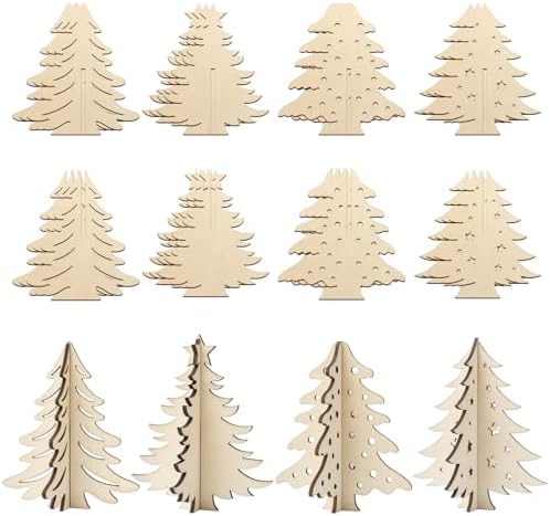 COCHIE DIY 3D Christmas Tree Wood Crafts to Paint, Paintable Unfinished Wooden Slices for Craft, Xmas Trees Cutouts Ornaments for Painting Decorations (24 PCS) by COCHIE
