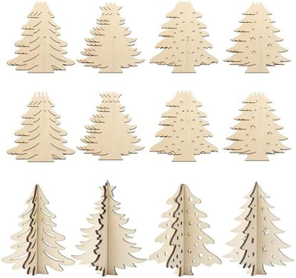 COCHIE DIY 3D Christmas Tree Wood Crafts to Paint, Paintable Unfinished Wooden Slices for Craft, Xmas Trees Cutouts Ornaments for Painting Decorations (24 PCS) by COCHIE