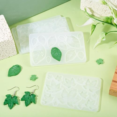 2Pcs Leaf Earring Silicone Molds Assorted Tree Leaves Maple Leaf Shape Resin Molds Green Plant Jewelry Casting Mould for Epoxy Resin DIY Crafts Earring Pendants Jewelry Making - Image 5