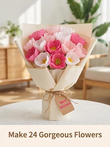 Pink Crepe Paper Poppy Bouquet Making Kit 24 pcs DIY Craft Set for Home Decor & Events Complete Craft Materials for Floral Art - Image 4