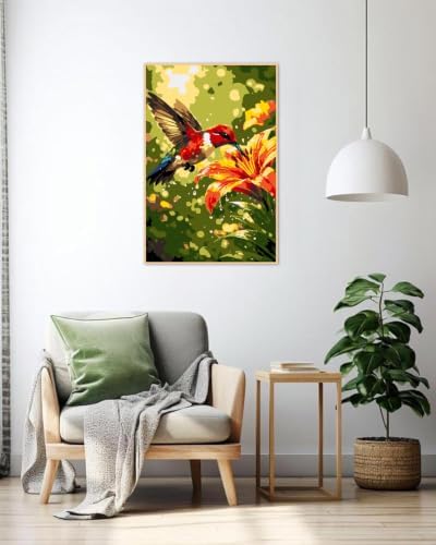 Mowana Hummingbird Paint by Numbers Kit for Adults Beginners, Adult Painting Kit by Numbers with Frame and Easle, Stretched Canvas Bird Paint by Number Kit, 8x12inch - Image 6