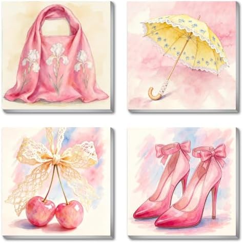 Canrichshop 4 Pack Paint by Number Beginner with Frame,Pink Adult Paint by Number Kits on Canvas, DIY Number Painting for Adults for Decor 8X 8 inch by Canrichshop