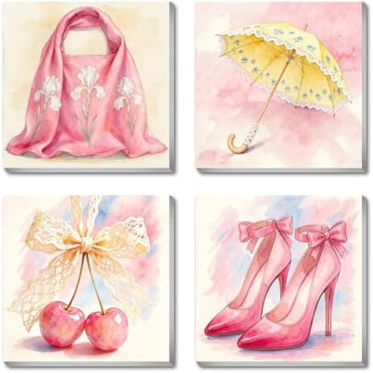 Canrichshop 4 Pack Paint by Number Beginner with Frame,Pink Adult Paint by Number Kits on Canvas, DIY Number Painting for Adults for Decor 8X 8 inch by Canrichshop