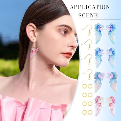 FASHEWELRY 16Pcs Resin Angel Wings Charms Sequins Butterfly Wing Pendants Pastel Pink Blue Fairy Wing Charms with Earring Hooks Jump Rings for Jewelry Making - Image 4