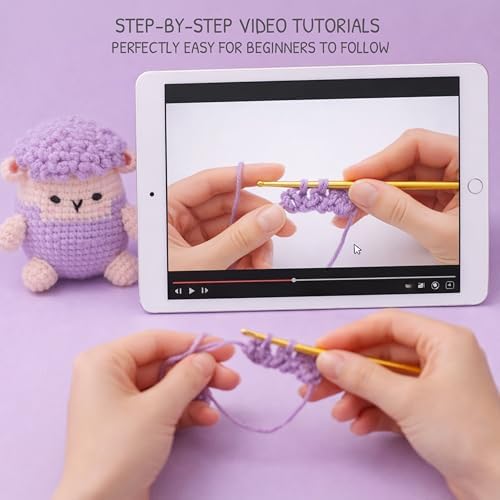 HOUSE CREATIVITY Crochet Kit for Beginners, Make a Fluffy Sheep, Amigurumi Crochet Kit with Video Tutorial, Complete Set with Yarn, Hook & Stuffing, Cozy Stress Relief Gift for Adults & Kids - Image 5