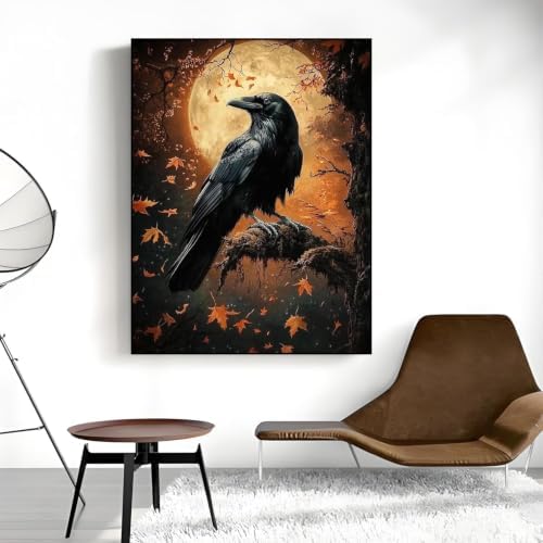 Fall Crow Paint by Numbers Kit for Adults Framed Canvas, Frameworkless - Image 5