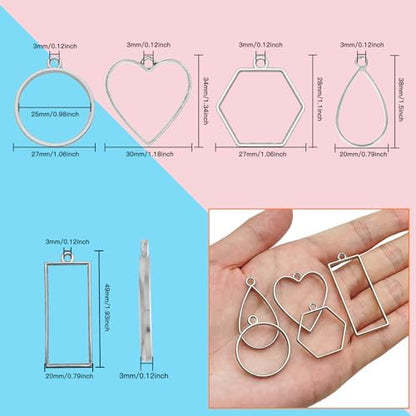 Oubaka 50pcs Open Bezels 5 Styles Open Frame Pendant Open Back Bezel Pendants Geometric Hollow Frame Pendant for Resin Casting, Necklace, Earrings, Pressed Flower, DIY Crafts(White K) - Image 3
