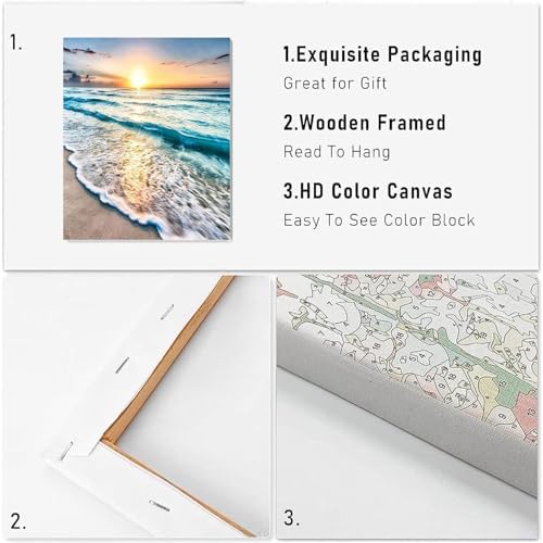 VIGEGU Beach Landscape Paint by Numbers Kit for Adults with Framed - Image 3