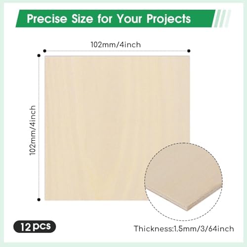 12 Pack Basswood Sheets 4"×4"×3/64" Unfinished Plywood Sheet - Image 2