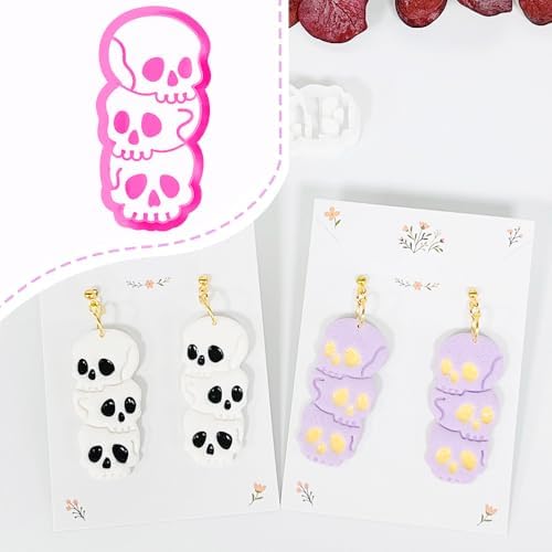 Xaekicr Halloween Skull Polymer Clay Cutters – 3-Stacked Skull Shape Clay Earring Cutters for DIY Jewelry, Polymer Clay Molds, Clay Tools – Halloween Cookie & Earring Making Supplies by Xaekicr
