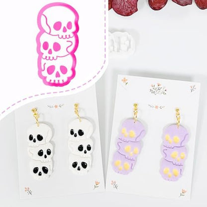Xaekicr Halloween Skull Polymer Clay Cutters – 3-Stacked Skull Shape Clay Earring Cutters for DIY Jewelry, Polymer Clay Molds, Clay Tools – Halloween Cookie & Earring Making Supplies by Xaekicr
