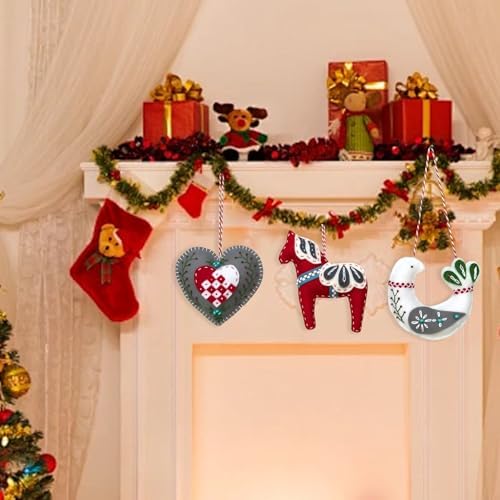 2024 Three Scandinavian Felt Ornaments Kit Hand Embroidery Christmas Ornaments Kit with DIY Material Package for Beginners Adults, 2025 Christmas 3D Novice Embroidery Needlepoint Starter Kit (B) - Image 4