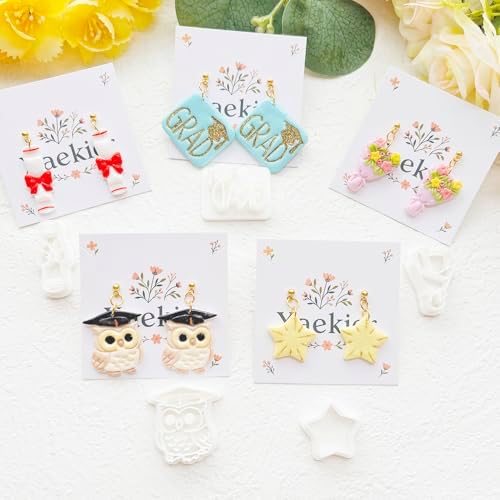 Graduation Polymer Clay Cutters & Stamp Set - 11pcs Sharp & Durable 2026, Owl, Cap, Gown, Diploma, Cake & Star Shapes for DIY Earring Jewelry Making, Soft Clay Crafts & Class Party Supplies - Image 5