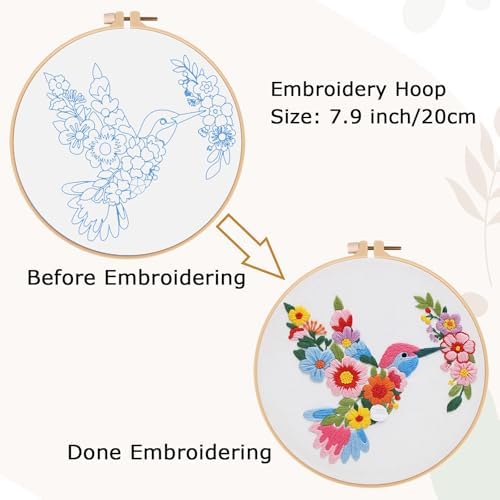 Nuberlic Embroidery Kit for Beginners with Bird and Flower Pattern - Image 3
