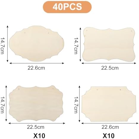 40 Pcs Unfinished Hanging Wood Sign with Rope - 4 Styles Blank Rectangle & Oval Wooden Plaques for DIY Crafts, Painting, Door & Wall Art Decor, 8.66 x 5.79 Inches - Image 2