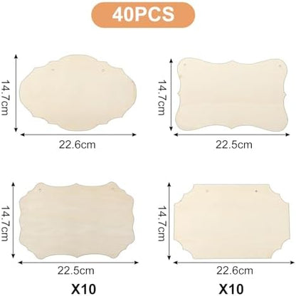 40 Pcs Unfinished Hanging Wood Sign with Rope - 4 Styles Blank Rectangle & Oval Wooden Plaques for DIY Crafts, Painting, Door & Wall Art Decor, 8.66 x 5.79 Inches - Image 2
