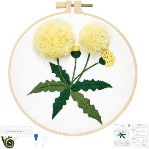Dandelion Flower Embroidery Kits for Beginners Adults, Hand Embroidery Starter Kits, Cross Stitch Kits for Beginners DIY Craft Kits for Adults Women, Entire Set of Embroidery Supplies & Video Tutorial by Unknown