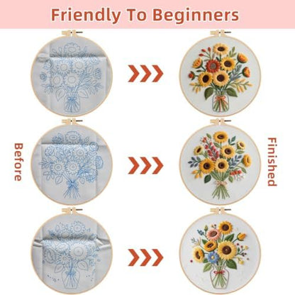 Herdiese Embroidery Kits for Beginners & Adults, 3 Sets Sunflower Patterns - Image 3