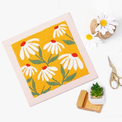 LB Orange Floral Punch Needle Kit Frame, Punch Needle Kits Adults Beginner Hand Embroidery Starter Kit with Flower Pattern and Instructions Punch Needle Embroidery Kit Include Embroidery Hoop Threads - Image 3