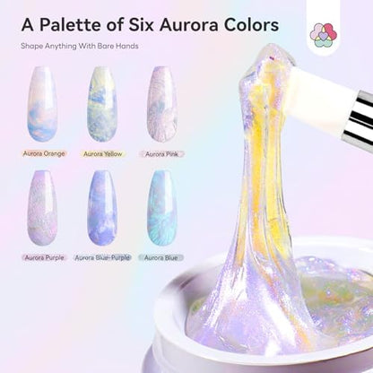 SAVILAND Non-Sticky Solid Builder Nail Kit 6PCS Aurora Colors - Image 2