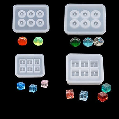 FineInno 4Pcs Beads Resin Molds,Sphere,Round Silicone Mold with Hole,Epoxy Casting Mold DIY Gemstone,Bracelet,Necklace,Earrings,Jewelry Making by FineInno