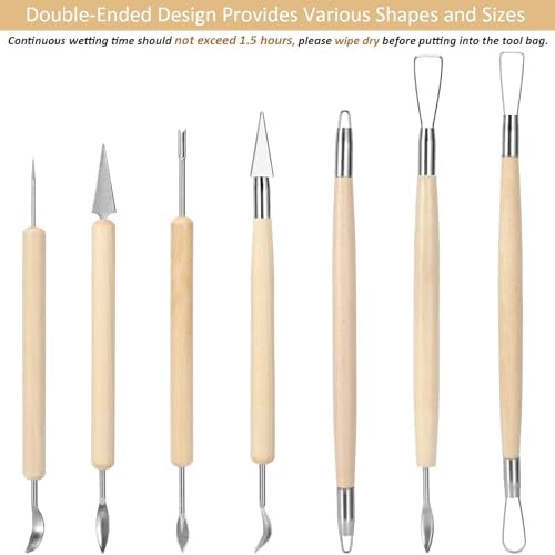 Blisstime 18PCS Clay Sculpting Tools, Basic Clay Pottery Carving Tool Kit with Wooden Handles and Tool Bag - Image 2