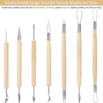Blisstime 18PCS Clay Sculpting Tools, Basic Clay Pottery Carving Tool Kit with Wooden Handles and Tool Bag - Image 2
