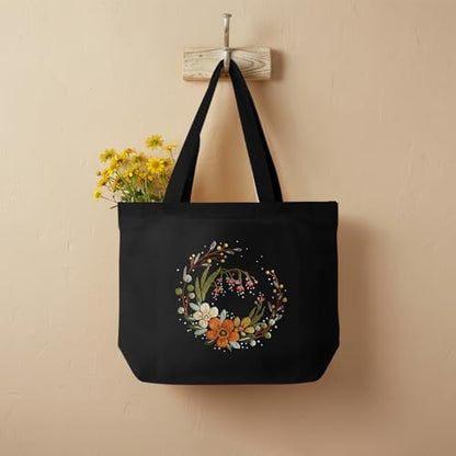 ERKOON Canvas Tote Bag Embroidery Kit for Beginners, Floral Arts Crafts Cross Stitch Kits for Adults Including Stamped Embroidery Bag with Hoops, Needle, Instruction and Color Threads (Flower) by ERKOON