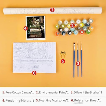 TUMOVO Paint by Numbers for Adults Vintage Still Life Painting Kit with Flowers and Books DIY Canvas Painting for Adults Beginners with Acrylic Paints and Brushes for Home Decor 16x20 Inch - Image 4