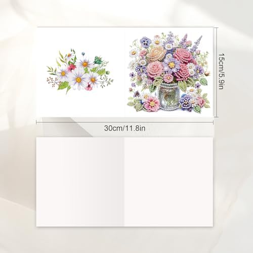 JISHSHAY 6 PCS Diamond Art Greeting Cards Flower Diamond Painting Birthday Cards Vase Gem Art Gem Painting Mosaic Kits for Adults for Thanksgiving Anniversary Valentine Graduation All-Occasion - Image 2