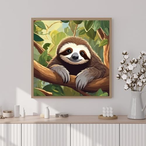 Artunion Framed Paint by Numbers Kit for Adults Beginners & Kids Ages 8-12,Cute Sloth Paint by Number with Frame,Animal Paint by Numbers Kit on Canvas 10 * 10 Inch Without Easel - Image 2