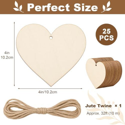 25PCS Wood Hearts for Crafts, 4" Unfinished Wood Heart Plaques - Image 2