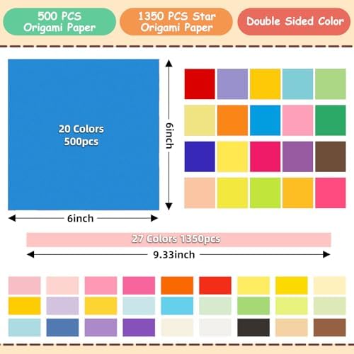 hapray 500 Colored Origami Paper 6x6 & 1350 Star Origami, Crafts for Kids - Image 3