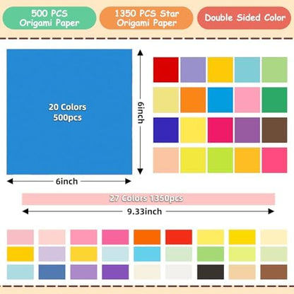 hapray 500 Colored Origami Paper 6x6 & 1350 Star Origami, Crafts for Kids - Image 3
