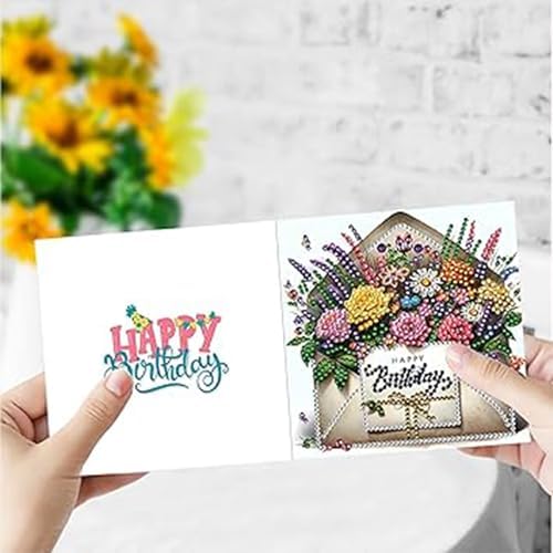 Huacan Diamond Art Painting Greeting Card Kit 6 Pcs, Diamond Art Diamond Flowers Words Greeting Cards Special Shaped Drill Arts Craft for Christmas Birthday Thanksgiving Day Holiday 30 x 15 CM - Image 3