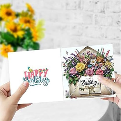 Huacan Diamond Art Painting Greeting Card Kit 6 Pcs, Diamond Art Diamond Flowers Words Greeting Cards Special Shaped Drill Arts Craft for Christmas Birthday Thanksgiving Day Holiday 30 x 15 CM - Image 3