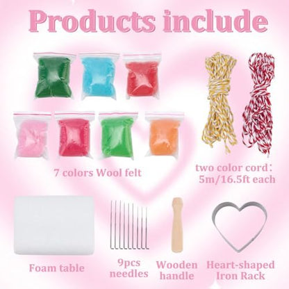 ORIGACH 5 Set Floral Heart Needle Felting Kit for Beginners DIY Wool Felted Heart Shape Ornaments Craft Kit for Adults with Instruction, Felting Foam Mat, DIY Needle Felting Supply - Image 2