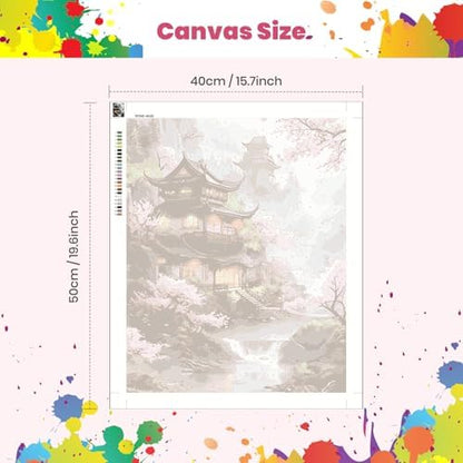 Beautiful Landscape Temple Paint by Numbers Kits for Adults, Paint by Number Beginner, Cherry Blossom, Canvas Painting by Numbers for Adults, Easy Oil Painting Kits for Gifts Home Decor 16x20 Inch - Image 3