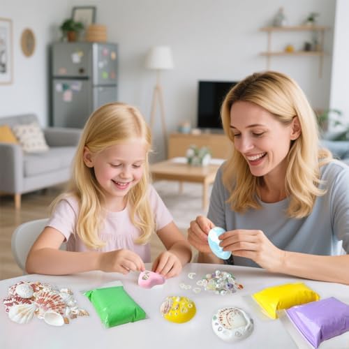 Lywex DIY Clay Magnet Kit, Air Dry Clay for Kids, Ultra Light & Soft, Safe & Non-Toxic, Fridge Magnets Making Kit with Shells, Pearls, Art Craft Gifts for Boys Girls - Image 6