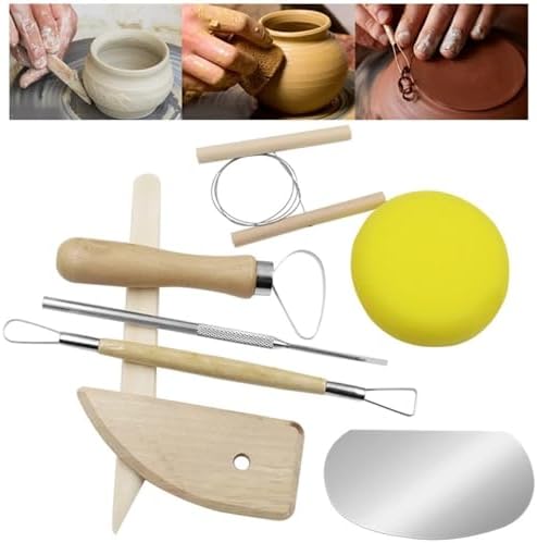 Evwoge 8-Piece Pottery Tool Set, Wooden Clay Sculpting Tools with Sponge, Wire Cutter and Modeling Tools for Ceramics - Image 3