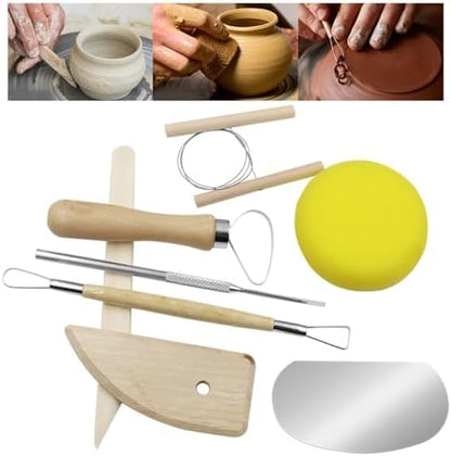 Evwoge 8-Piece Pottery Tool Set, Wooden Clay Sculpting Tools with Sponge, Wire Cutter and Modeling Tools for Ceramics - Image 3
